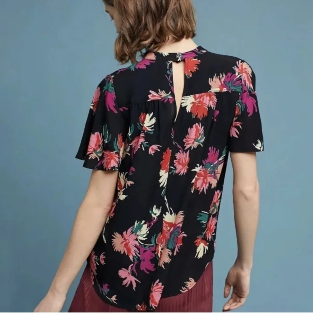 ANTHROPOLOGIE Maeve Black Bella Floral Choker Top Size L